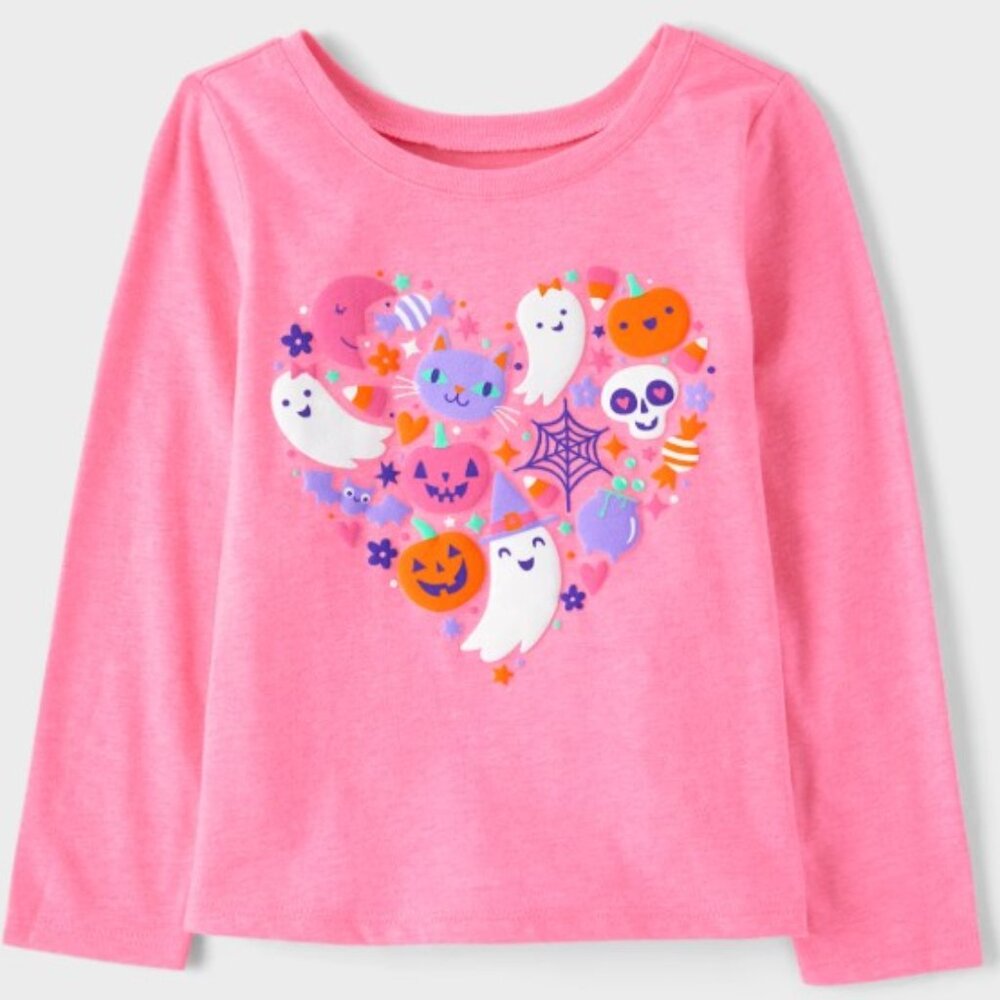 Glow-In-The-Dark Halloween Doodles Graphic Tee–Pink (Girls 3T) BRAND-NEW!